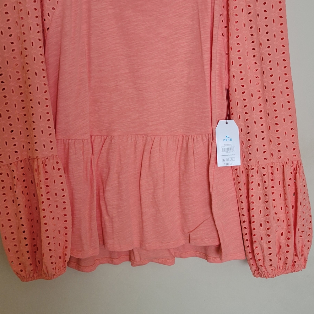 Pink Eyelet Sleeve Blouse